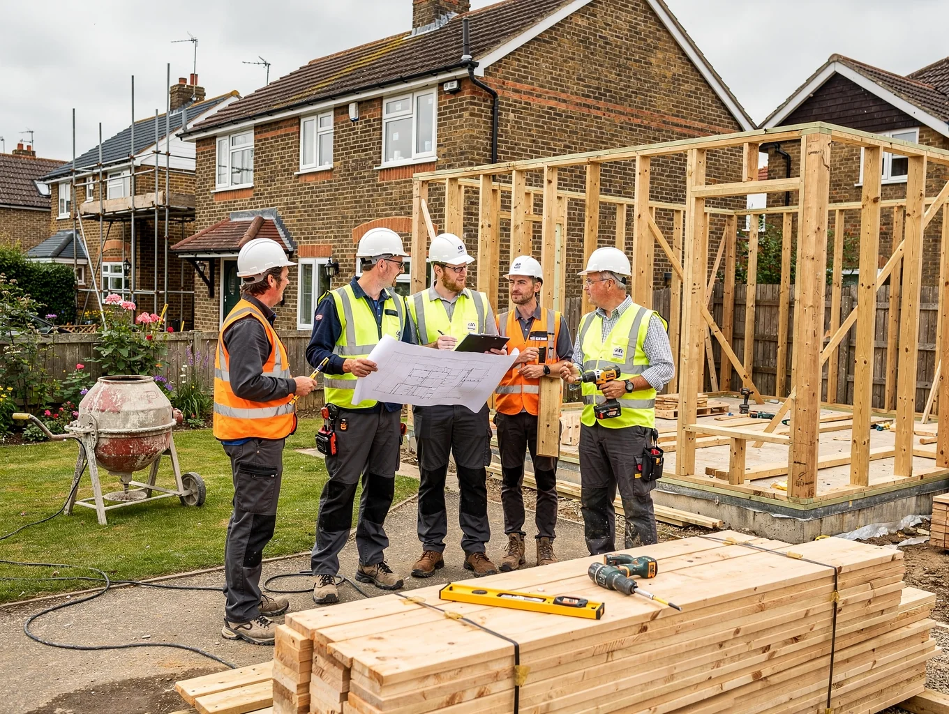 Jordan Building Contractors tradesmen on site in Essex